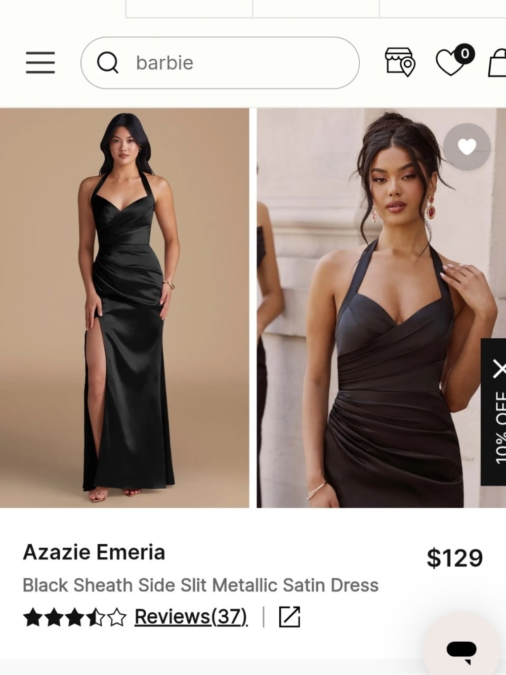 Azazie Black Metallic Satin Halter Sheath Dress with Side Slit